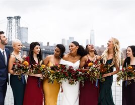 Bridesmaids wearing fall colors