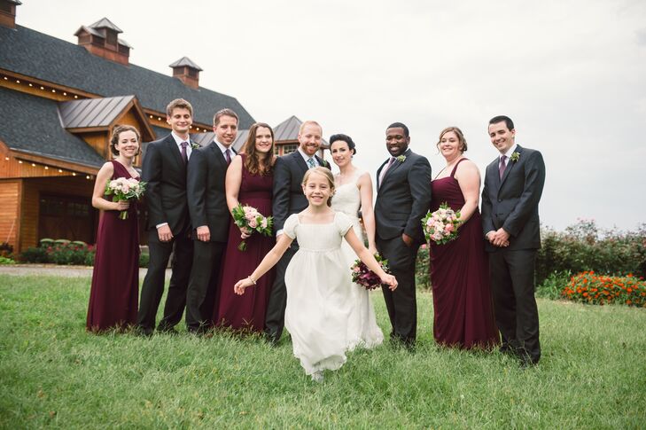 burgundy bridesmaid and groomsmen