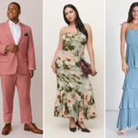 Collage of three spring wedding guest outfits