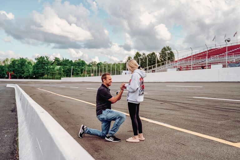 Proposal Day! Tommy asked Allie to marry him at Jennerstown Speedway surrounded by their family. Although you may think its silly to get proposed to at the race track, these are our roots and was exactly what Allie wanted <3
