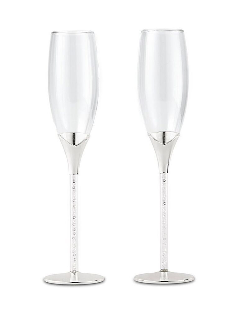 Iridescent Toasting Flutes with Crystal-Filled Stems