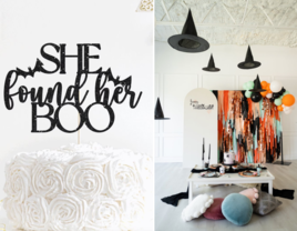 Collage of two halloween bridal shower decoration ideas 
