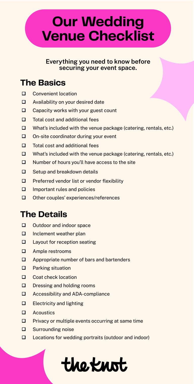 free, printable wedding venue checklist for booking a wedding venue