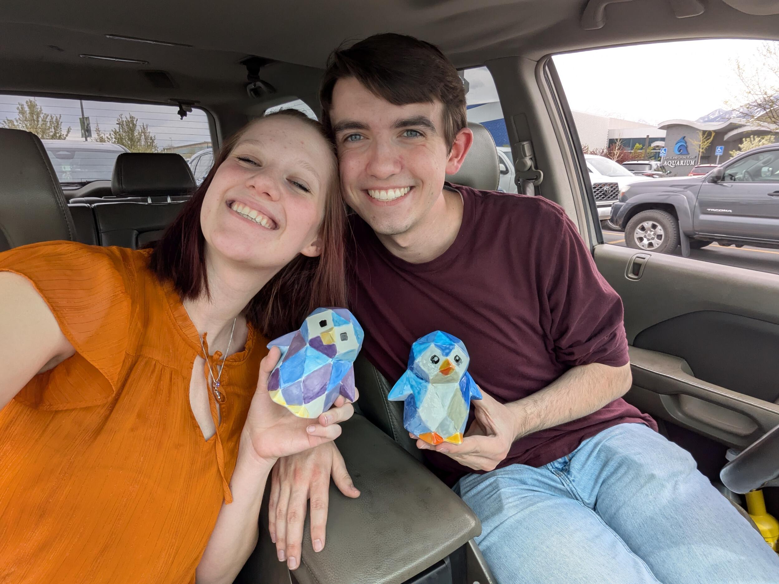 We picked up our penguins that we made at Color Me Mine on our 2nd date on April 2nd