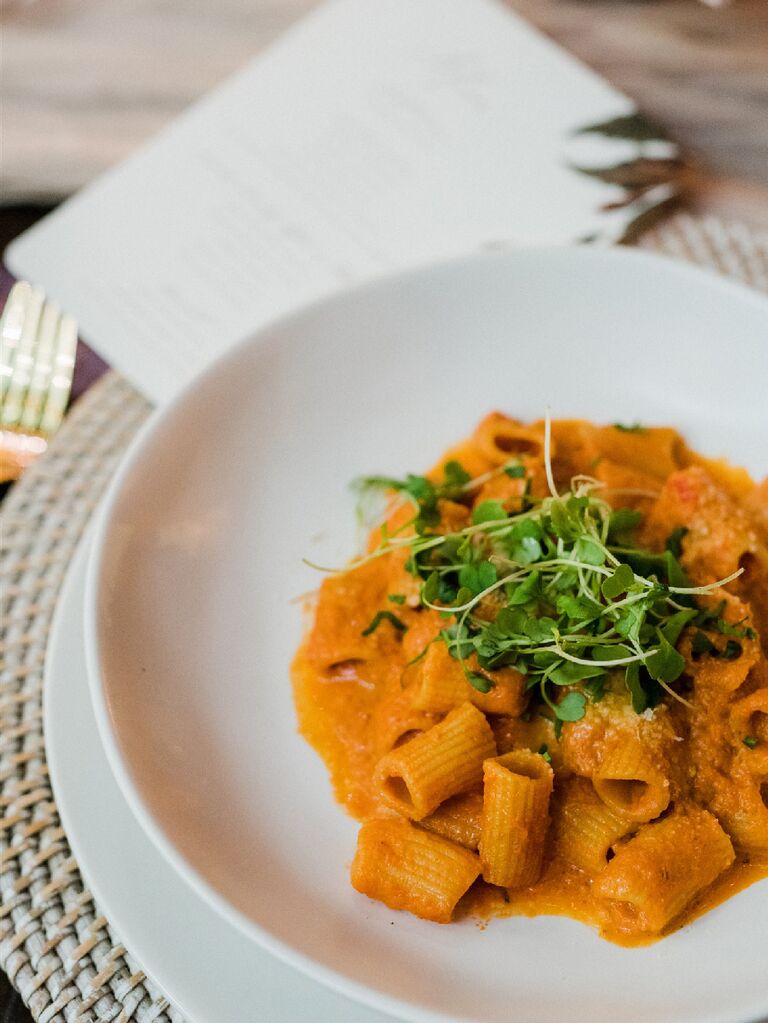Jamie Milne's Everything Delish vodka pasta at her wedding recepiton