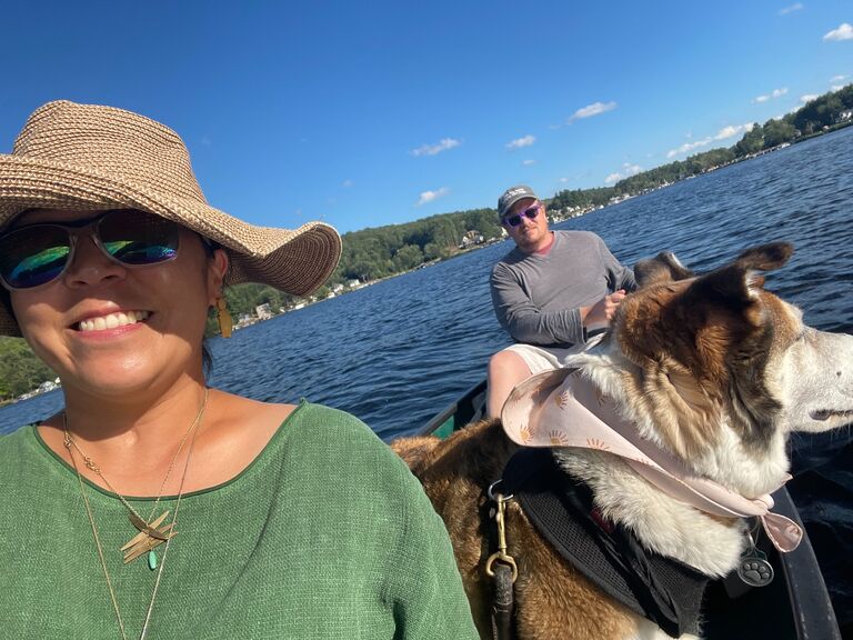 Birthday celebration out on the lake with Sparrow supervising! 