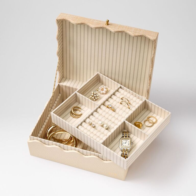 Monogrammed raffia jewelry box gift for girlfriend