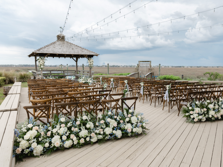 gazebo wedding ceremony set up in the marshes at Village Creek Landing