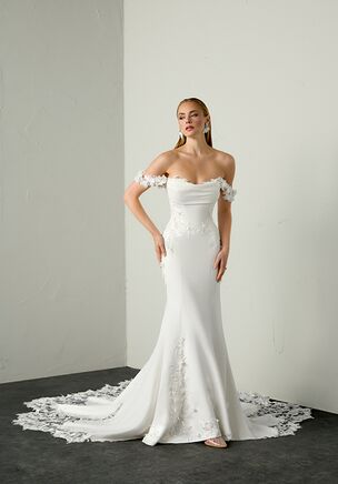 Crepe Fit & Flare with Sweetheart Neckline and Lace Beaded Appliqués