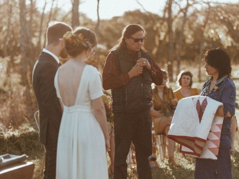 Officiant talking during Native American wedding