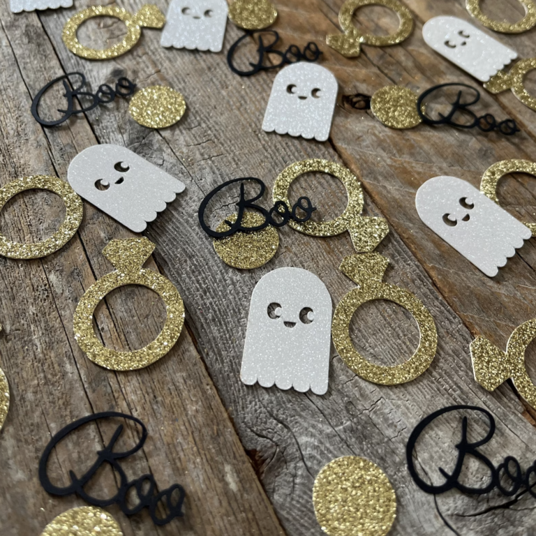 Ghosts and rings sparkly halloween bridal shower confetti