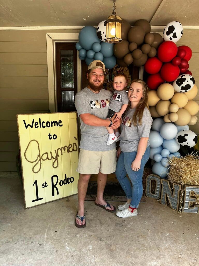 Celebrating their son's first birthday.