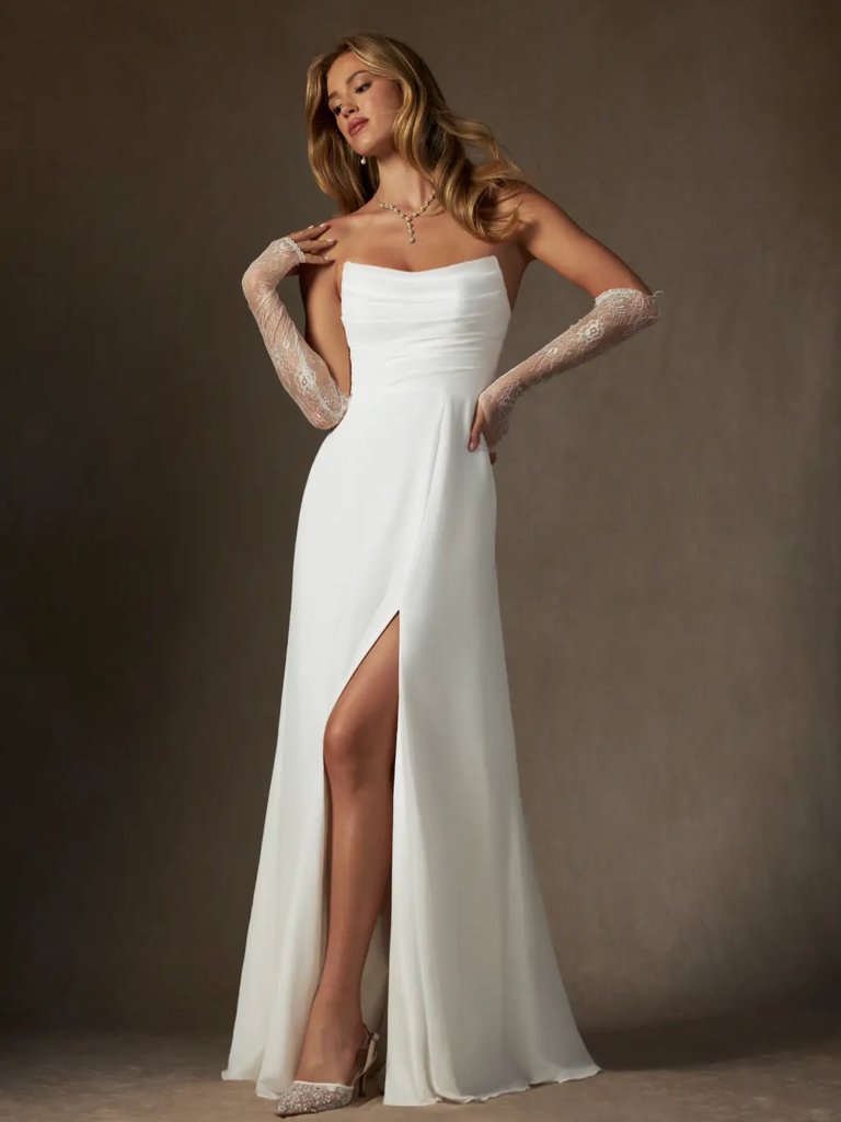 Azazie strapless wedding dress