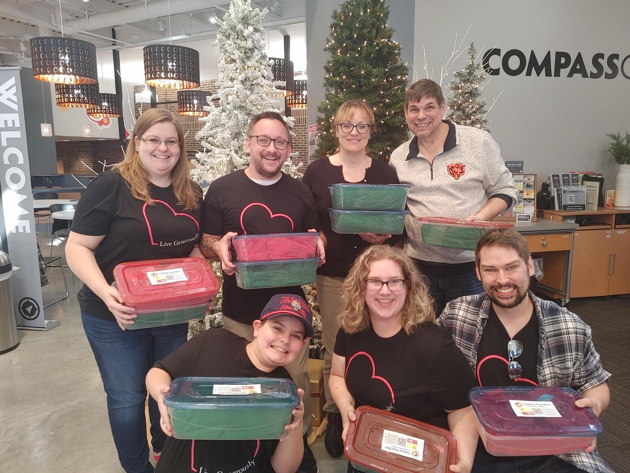 With our small group at church, we did a service project of assembling boxes for children in need. 