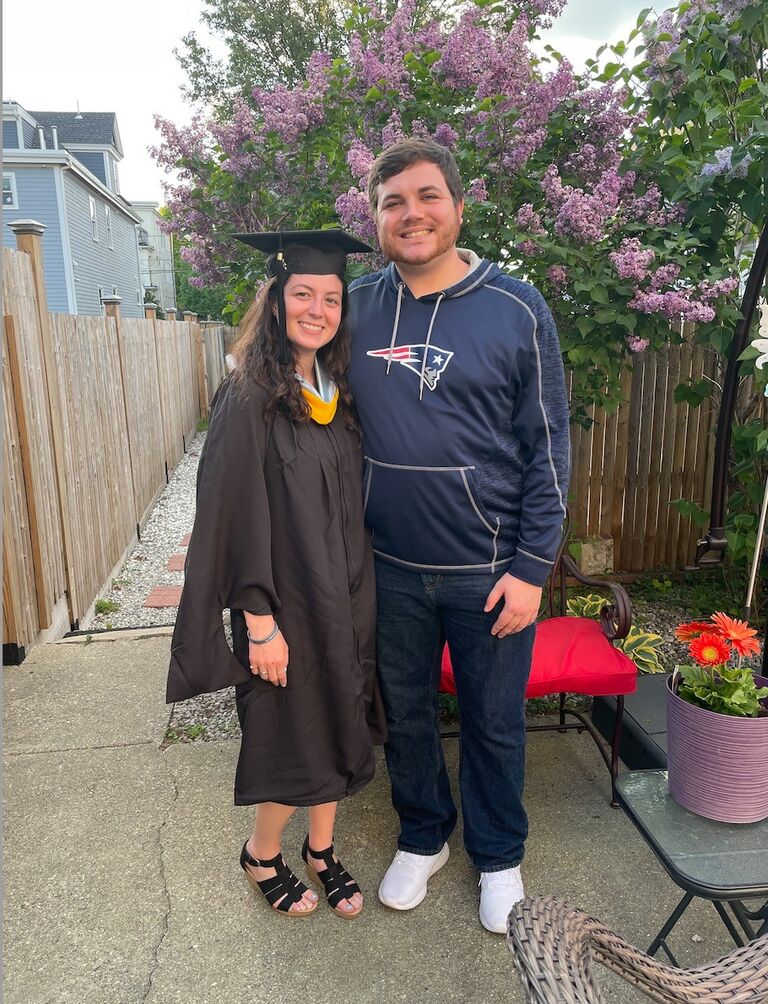 Mariana and Dylan celebrate Mariana receiving her Master's Degree from Lasell University in Rehabilitation Science. 