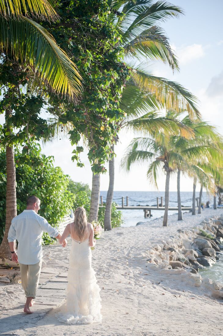 Rachael And Bryan Walking Along Aruba Beach