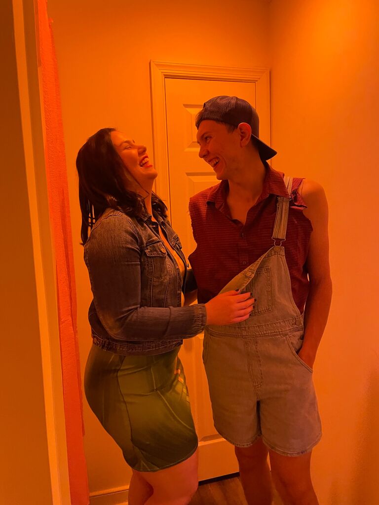 Caleb and Zoe's first and best couple's costume. I give you a farmer and his corn.