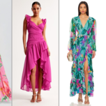 Collage of three summer wedding guest dresses 