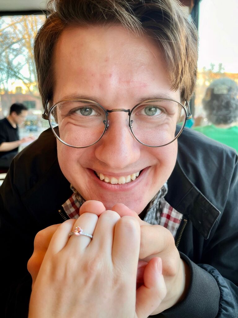 Dinner to celebrate the proposal. We were both grinning ear to ear!