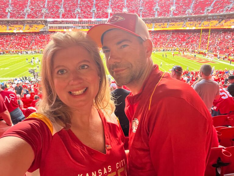 Bills fan at the Chiefs Arrowhead stadium -must be love ❤️   Expect many Chiefs fans at the wedding!