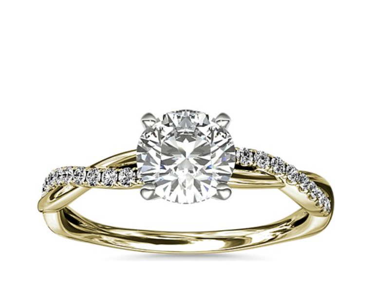 Petite Twist Diamond Engagement Ring In 14k Yellow Gold