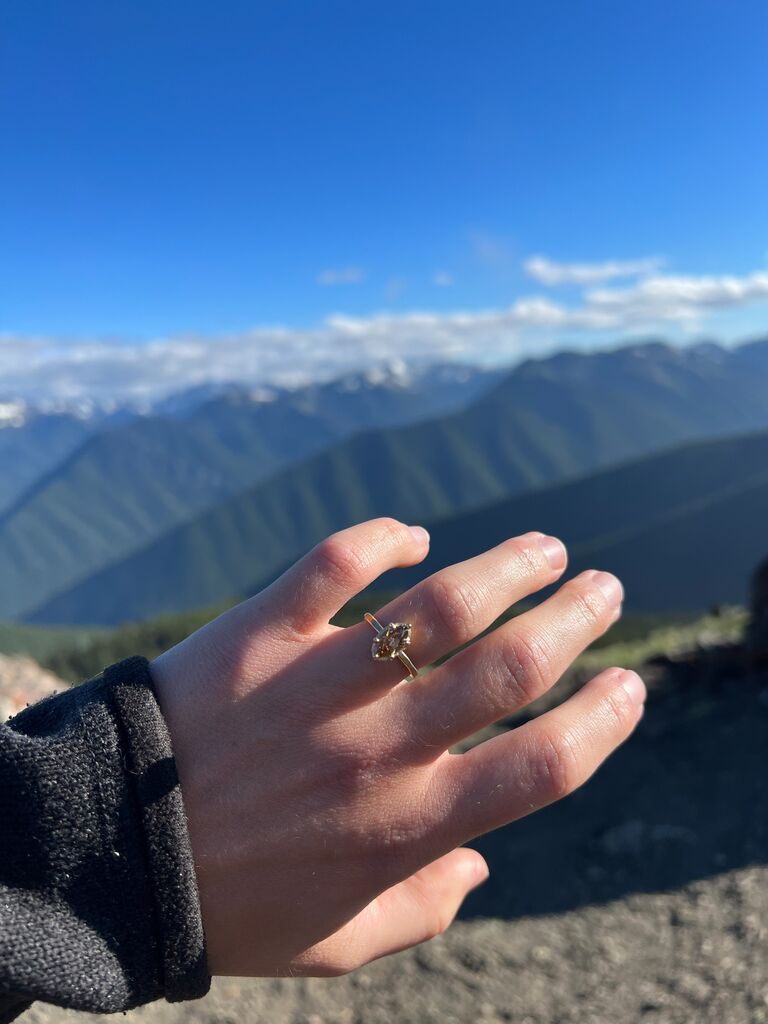 Now check out the ring! Kara wanted a ring that reminded her of outside - trees, dirt, moss, and camping with her favorite person :)
