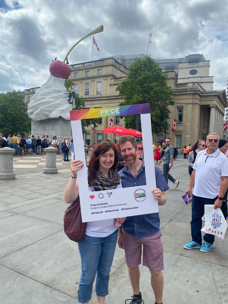 In London at the Pride Parade. 