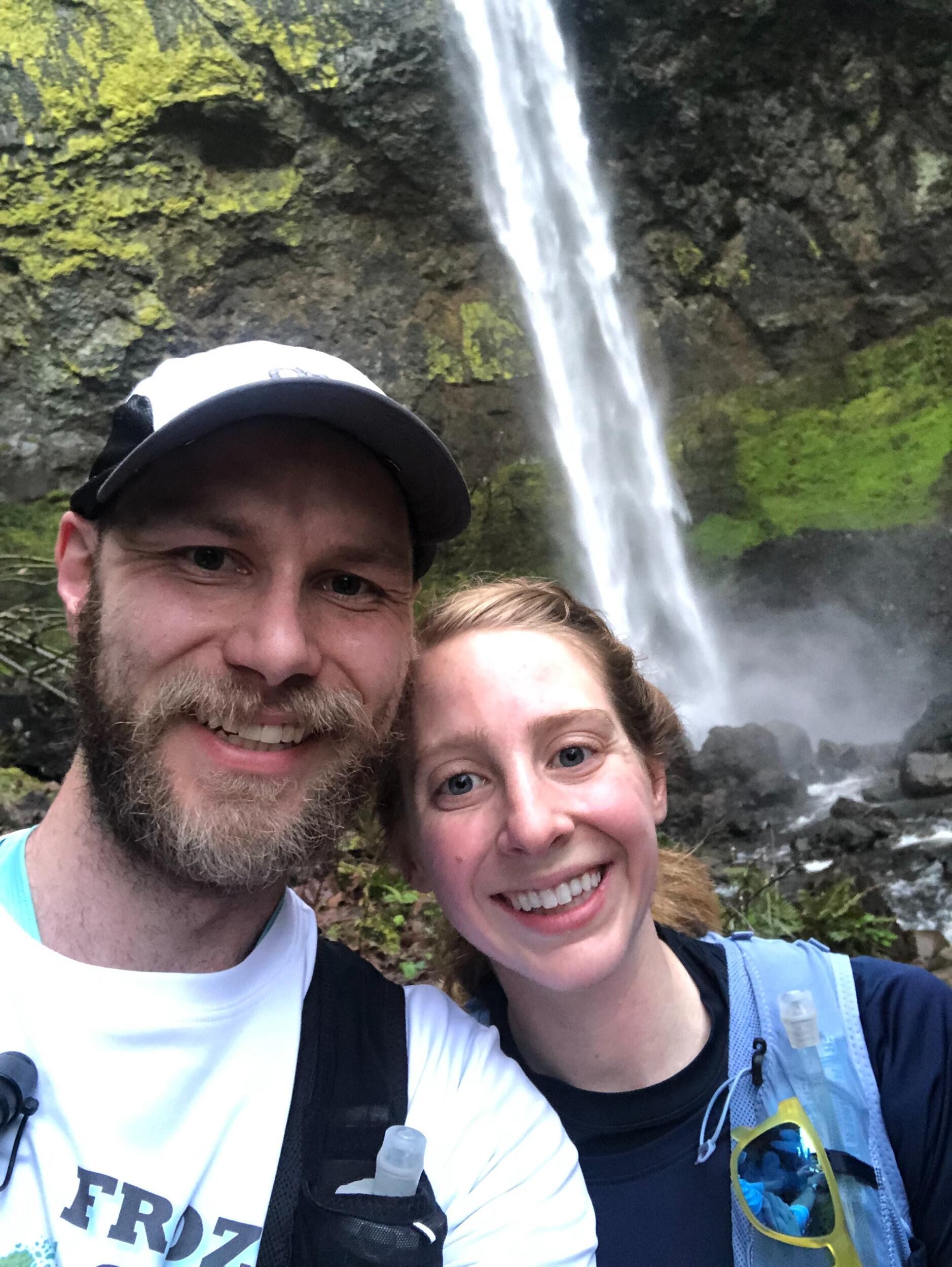 John and Nora run the Gorge Waterfalls 100k together.