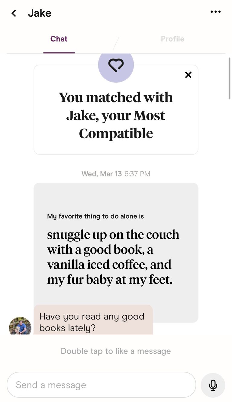 Our story all started with the Hinge algorithm actually getting it right. "Most Compatible" for sure! We both swiped right, chatted through the app briefly, then met up for coffee on March 26th. Jake likes to give Caryss a hard time for being late for that first date. But the conversation flowed easily right from the start, and we made things official only 3 dates in.