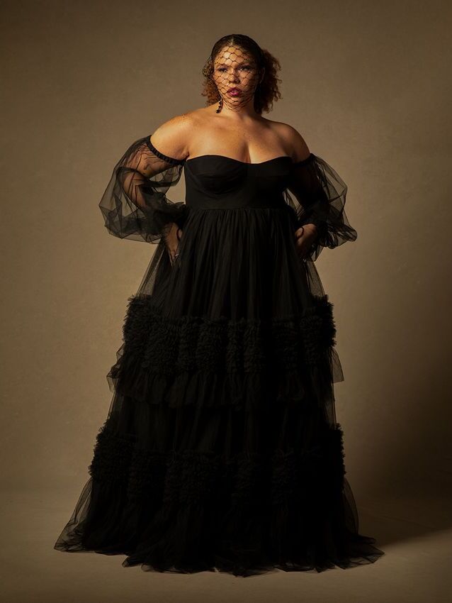 Black plus size wedding dress by ELOQUII. 