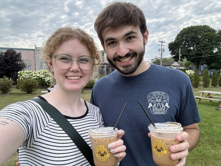 Getting coffee on the Lowe family vacation to Ludington, Michigan.