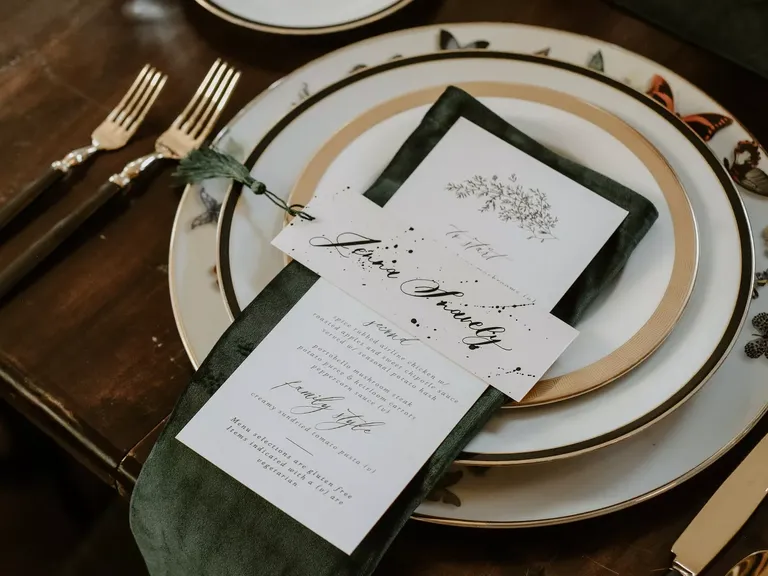 Dark Academia Place Setting With Calligraphed Place Card