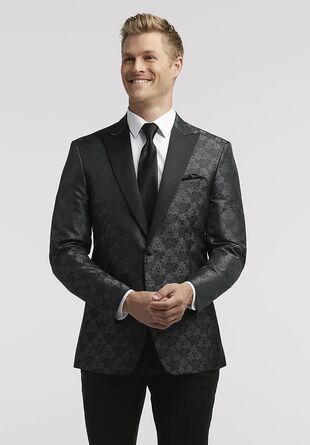 man in charcoal gray jacquard dinner jacket