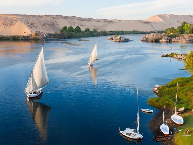 Boats sailing down the Nile River in Egypt
