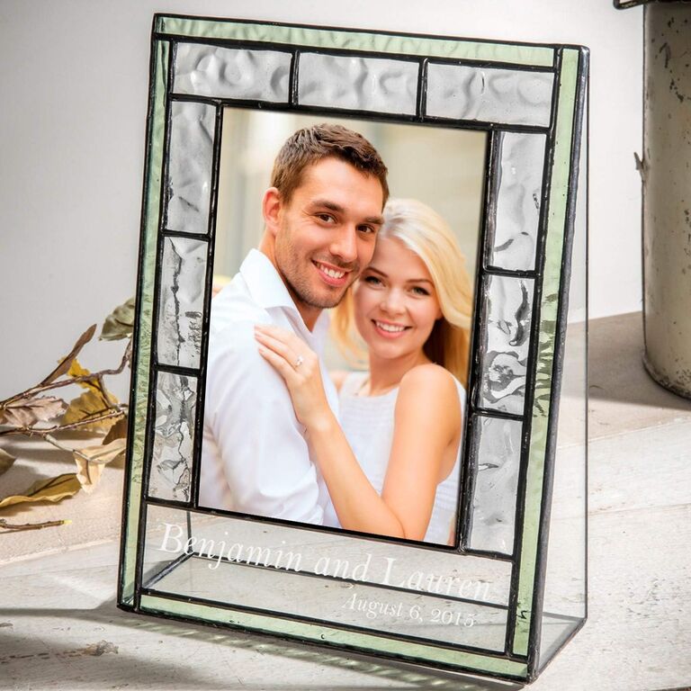 Engraved Green Stained Glass Engagement Photo Frame