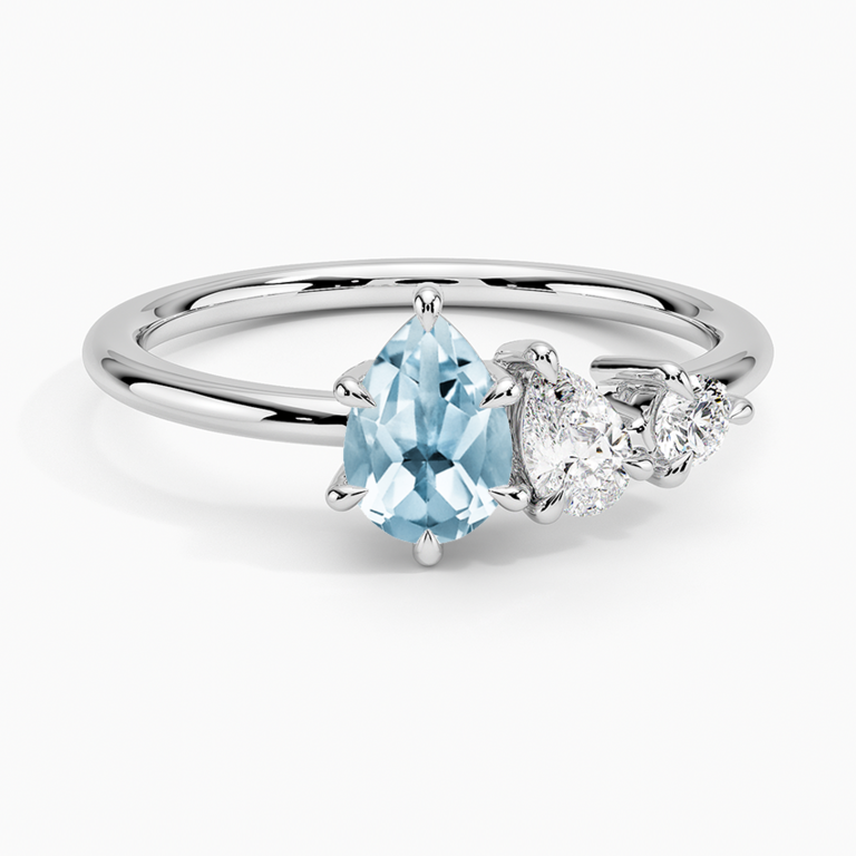 Unique aquamarine asymmetrical diamond engagement ring by Brilliant Earth
