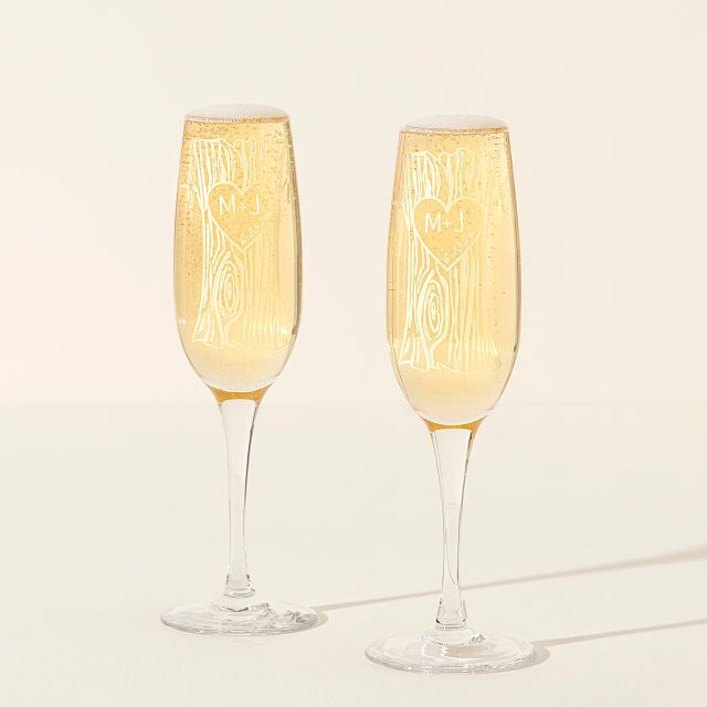 Personalized faux bois champagne flutes unique wedding gift idea