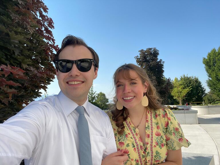 Natalie and Philip Michael flew out to Salt Lake City for Tate and Myli's wedding. Natalie got to to meet Michael's family in person for the first. time.