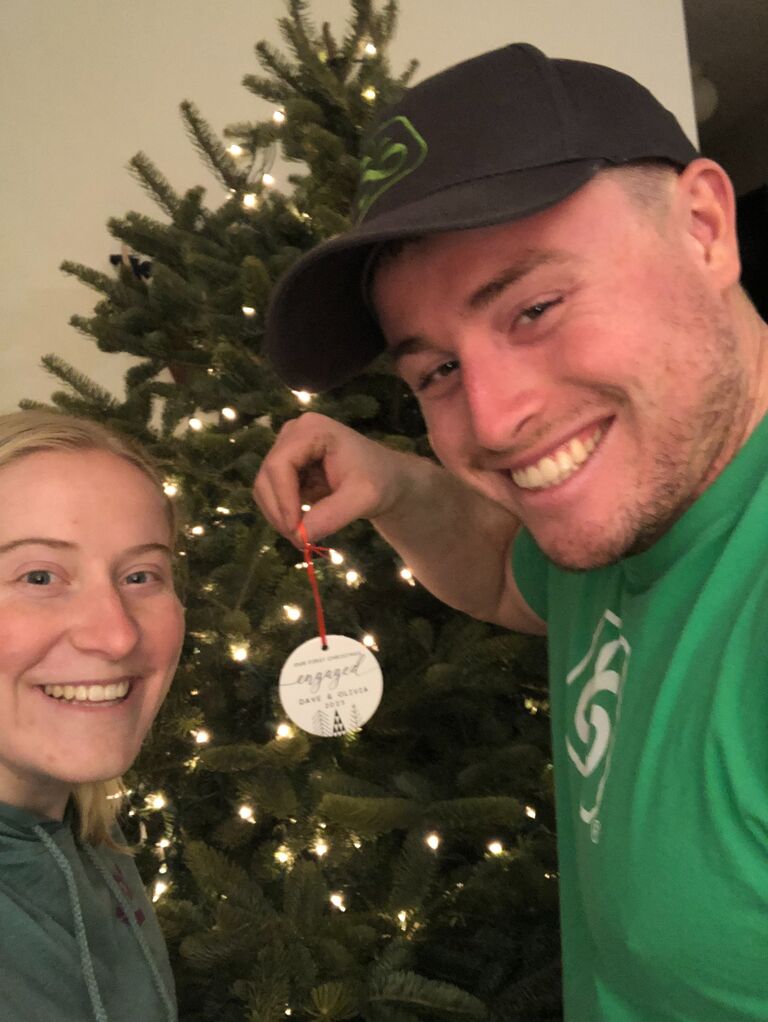 Putting our engagement ornaments up on our tree!
