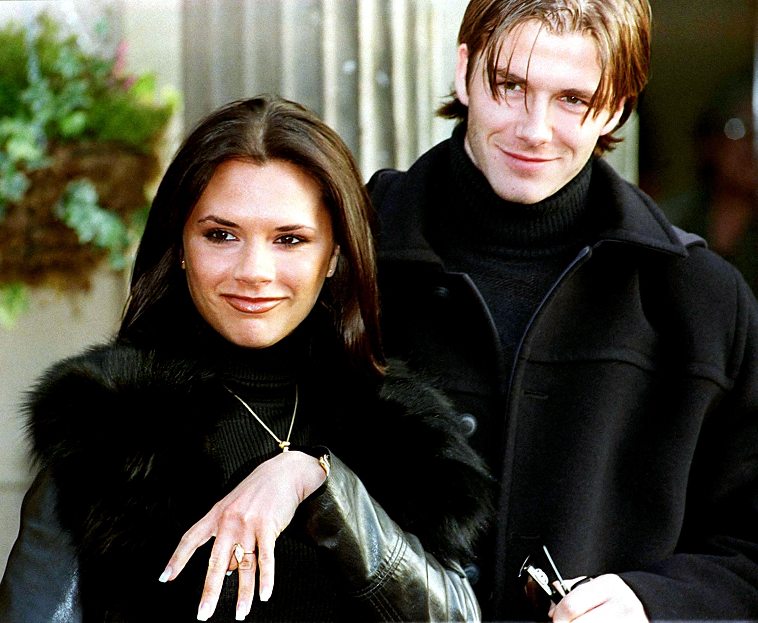 Victoria and David Beckham announcing their engagement