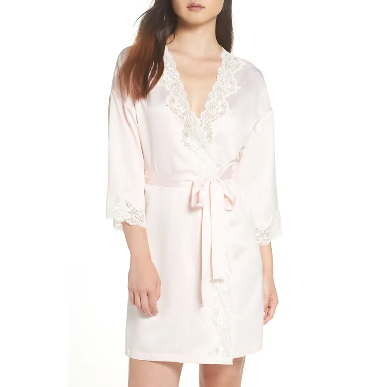 Nordstrom blush lace-trim bridal robe