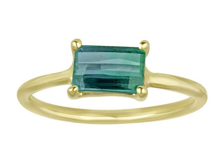 east-west emerald-cut blue-green tourmaline ring