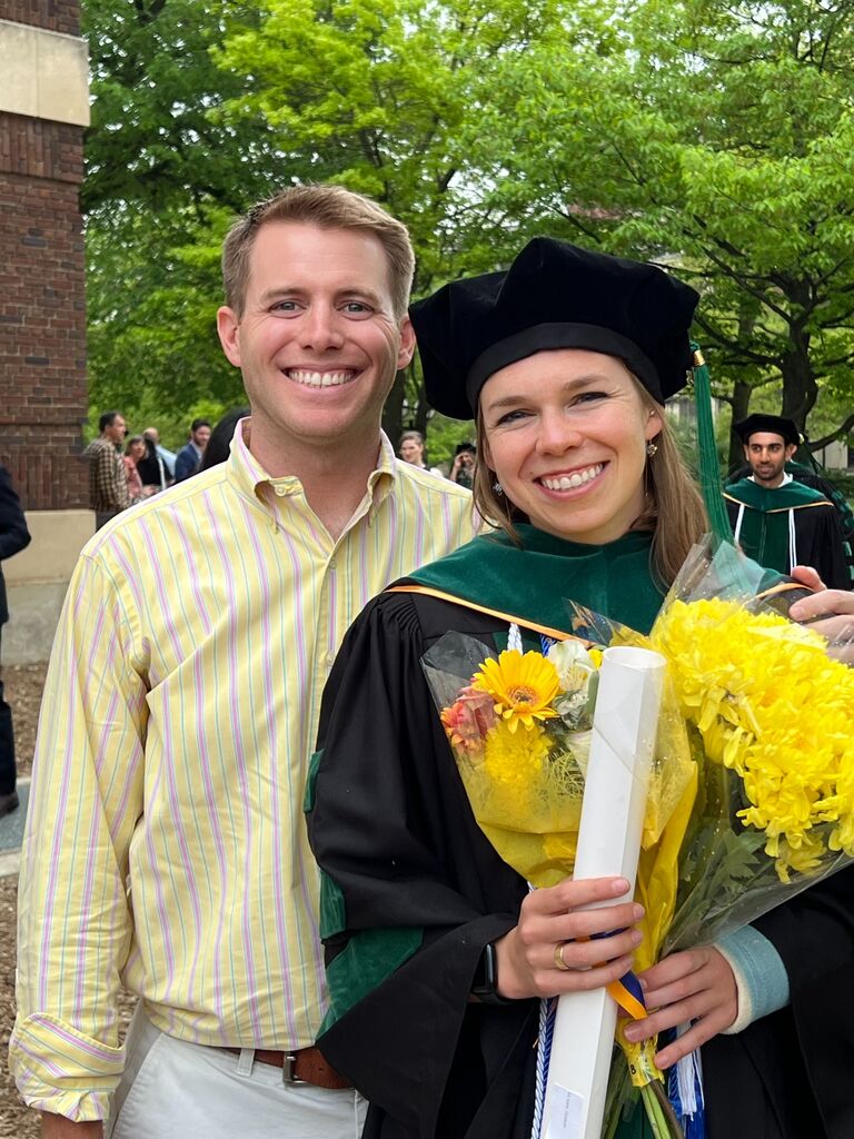 Liz graduates from Med School, Connor dusts off a button down from high school to commemorate the moment