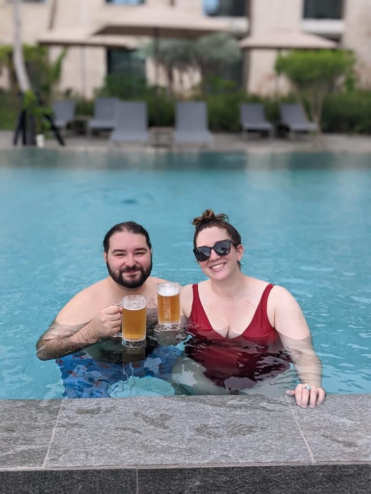 Enjoying beers poolside in Punta Cana, Dominican Republic