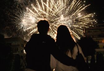 Couple watching fireworks