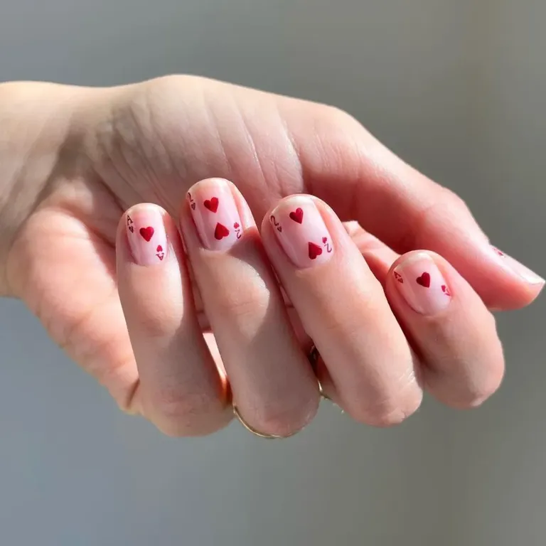 Ace of Hearts card Valentine's Day nails