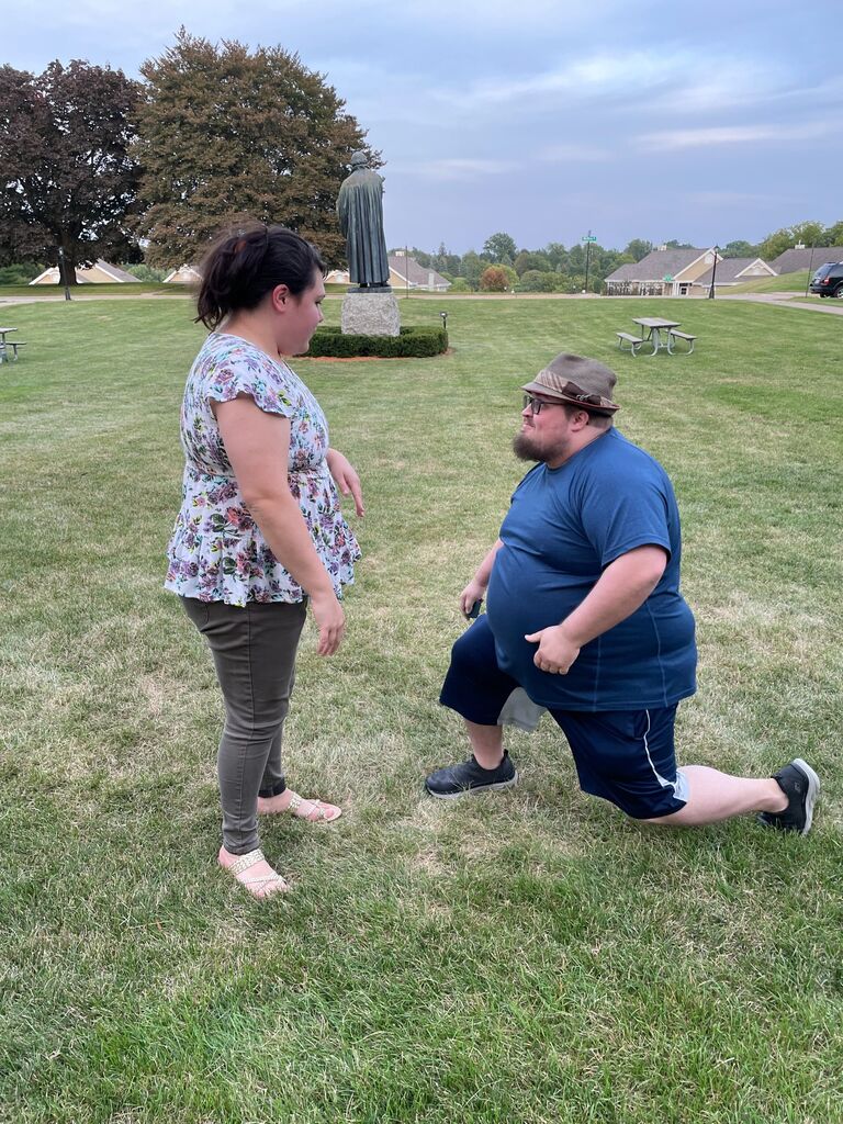 ...and immediately dropped to one knee.