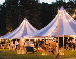 covid outdoor tent wedding with twinkle lights