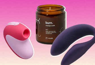 Collage of sex toys and massage candle from online places to buy sex toys