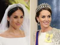 Kate Middleton and Meghan Markle wearing royal wedding tiaras